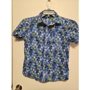 Wonder Nation Boys Blue Palm Leaf  Button Down Short Sleeve Shirt Size LG10/12